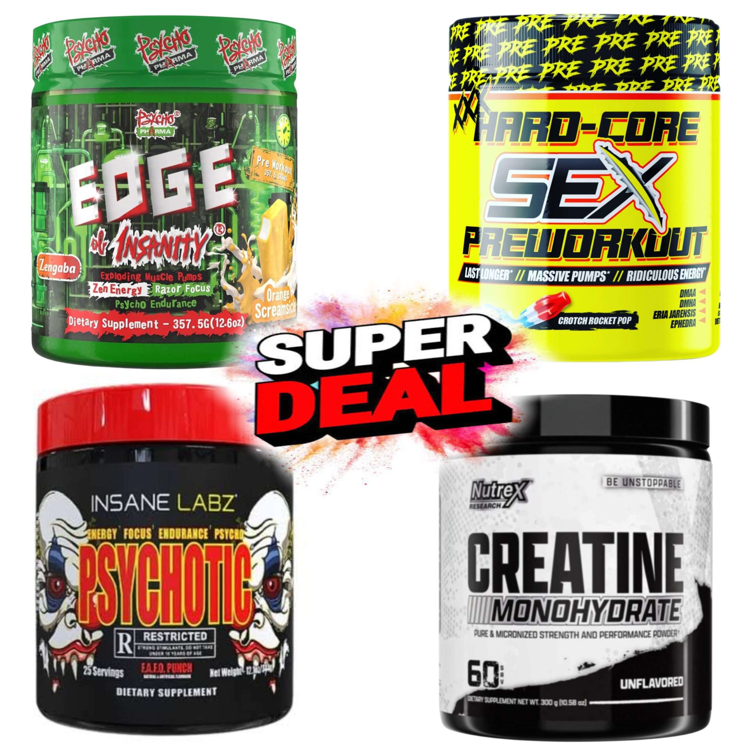 3 Pre-Workouts and Creatine Monohydrate Stack
